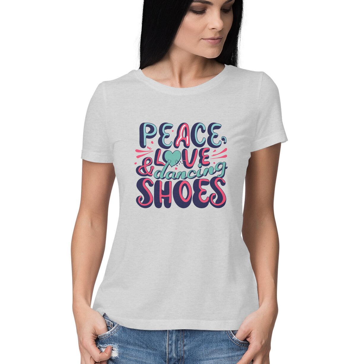 Women's Peace Love &amp; Dancing Shoes Graphics Printed T-Shirt