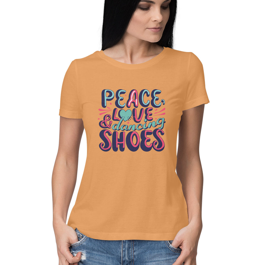 Women's Peace Love &amp; Dancing Shoes Graphics Printed T-Shirt
