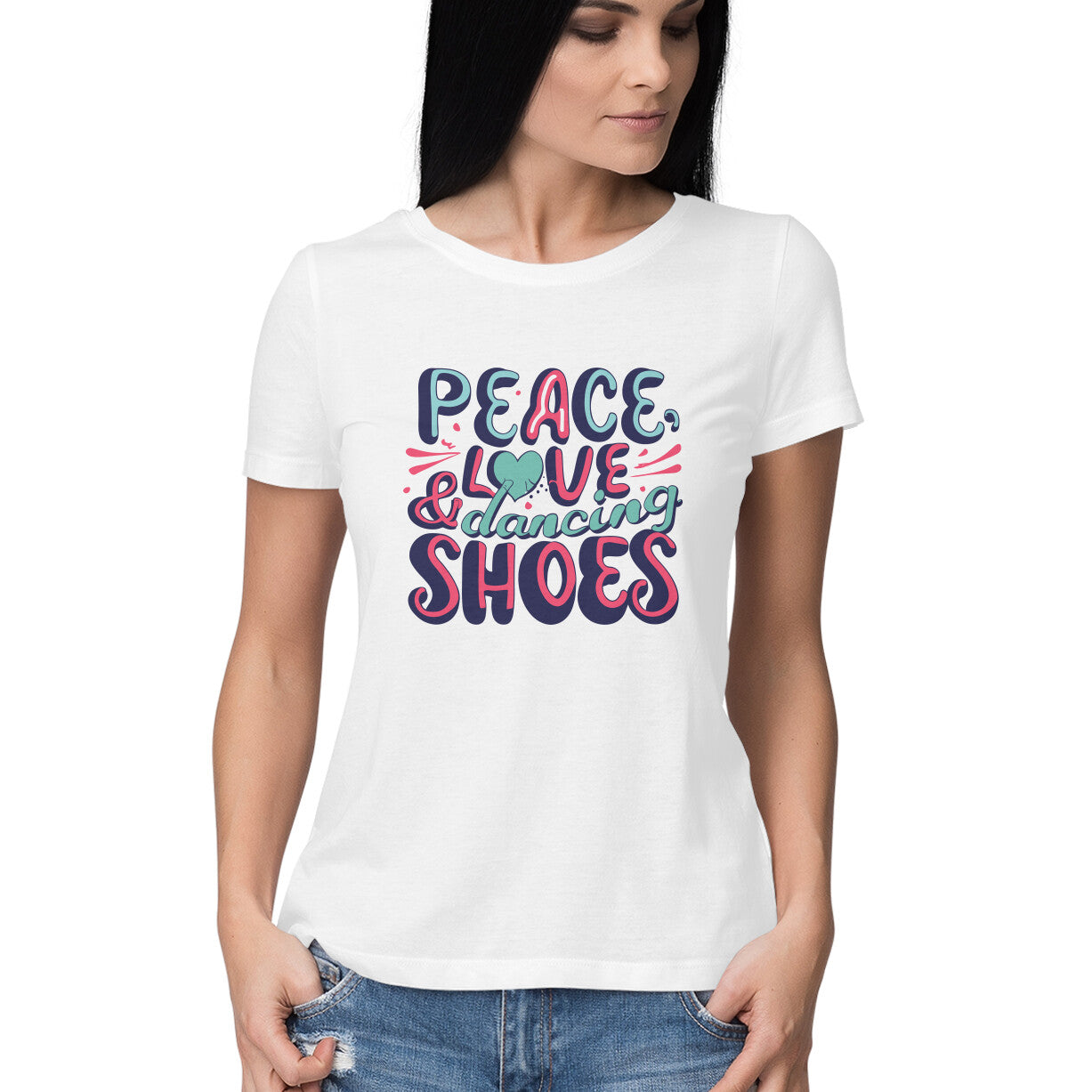 Women's Peace Love &amp; Dancing Shoes Graphics Printed T-Shirt