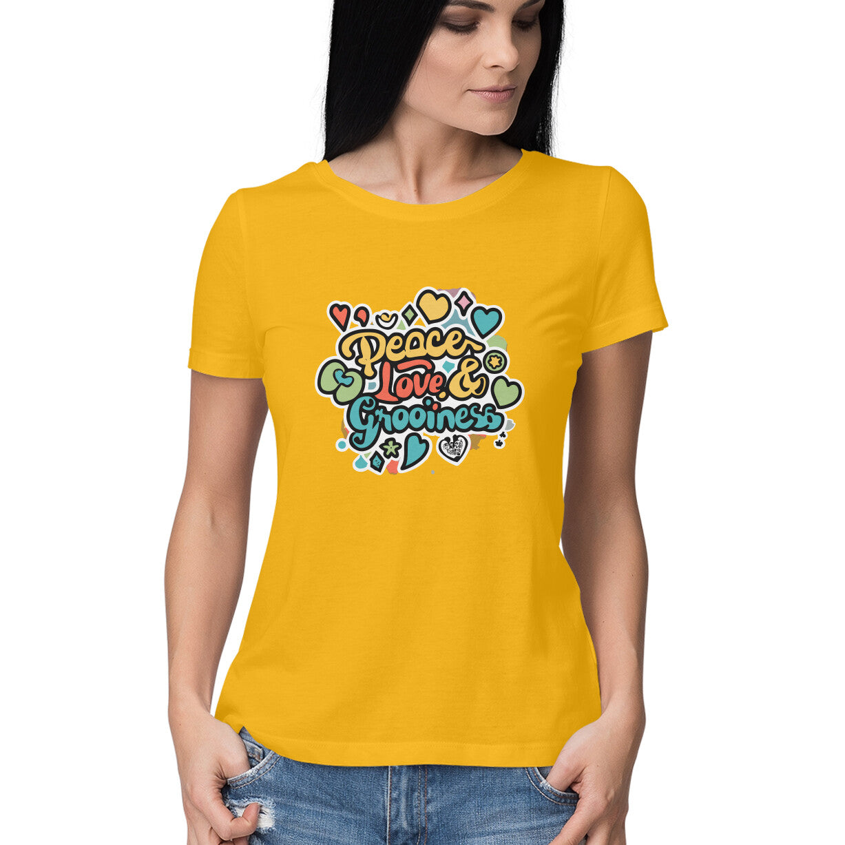 Women's Peace Love Grooviness Graphics Printed T-Shirt