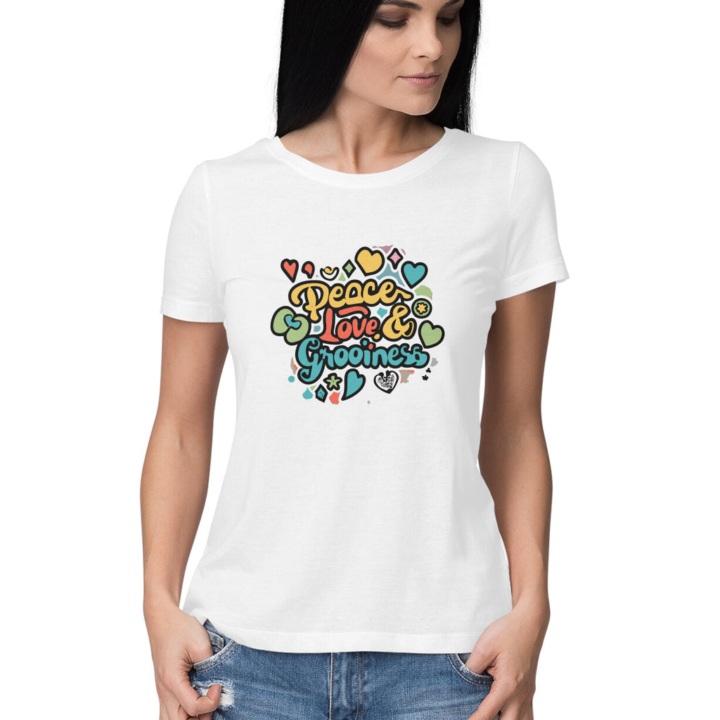 Women's Peace Love Grooviness Graphics Printed T-Shirt