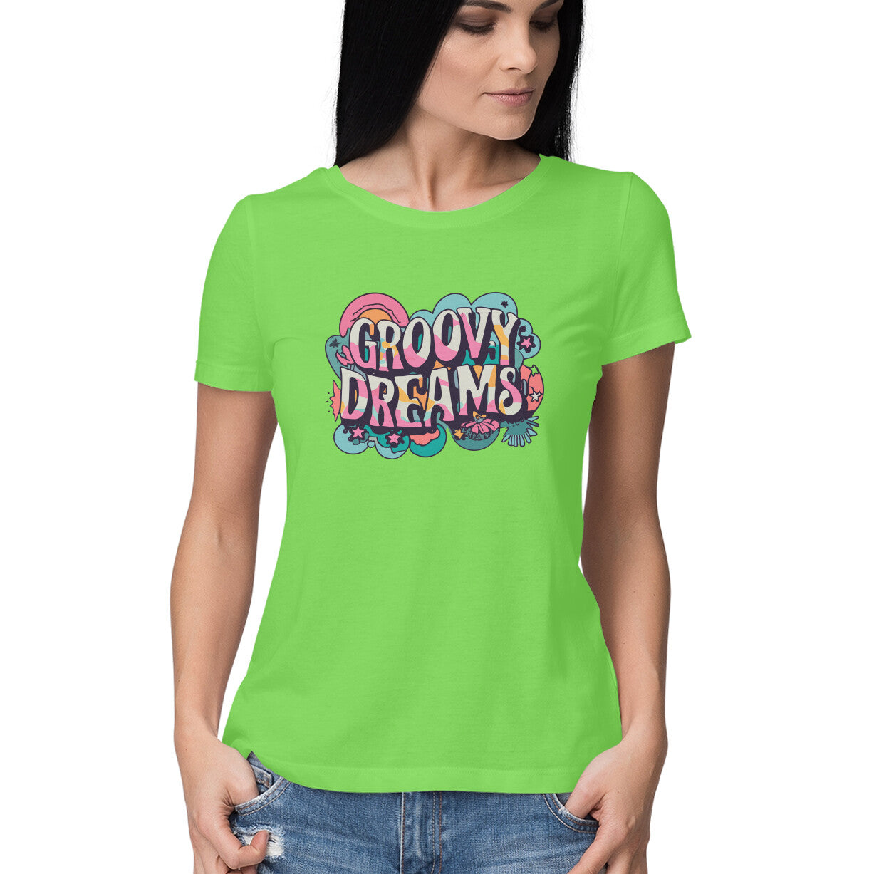 Women's Groovy Dreams Graphics Printed T-Shirt