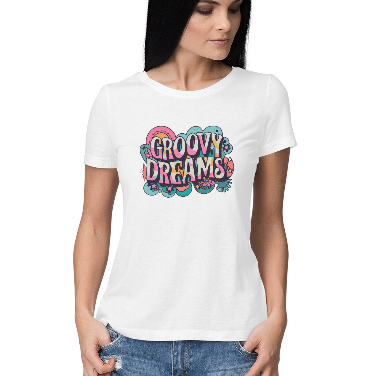 Women's Groovy Dreams Graphics Printed T-Shirt