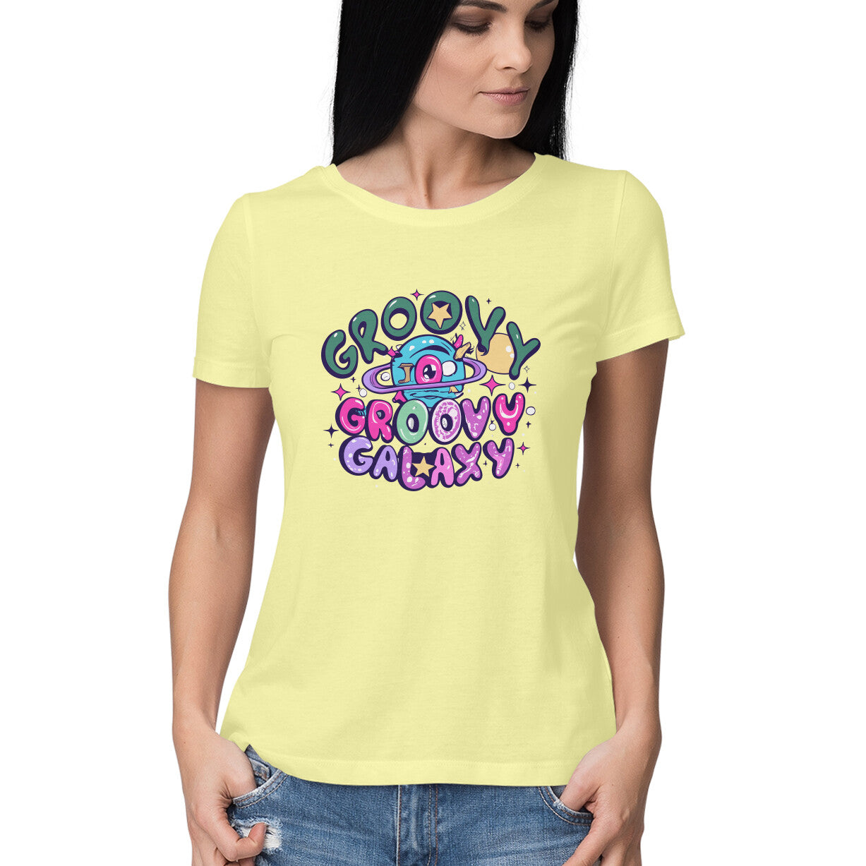 Women's Groovy Groovy Galaxy Graphics Printed T-Shirt