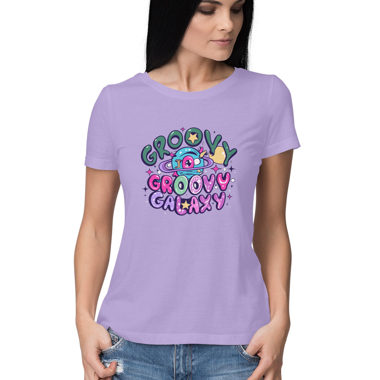 Women's Groovy Groovy Galaxy Graphics Printed T-Shirt