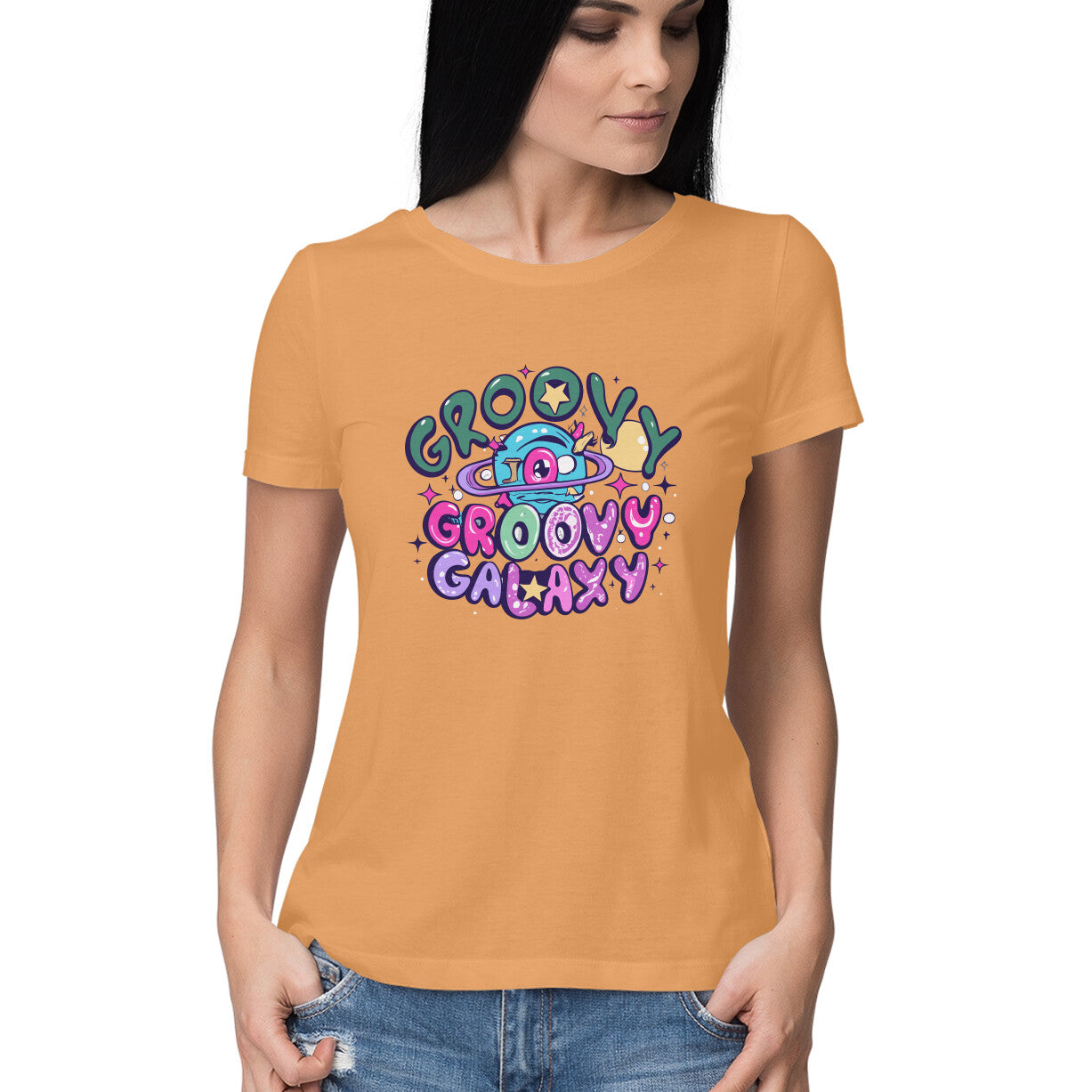 Women's Groovy Groovy Galaxy Graphics Printed T-Shirt