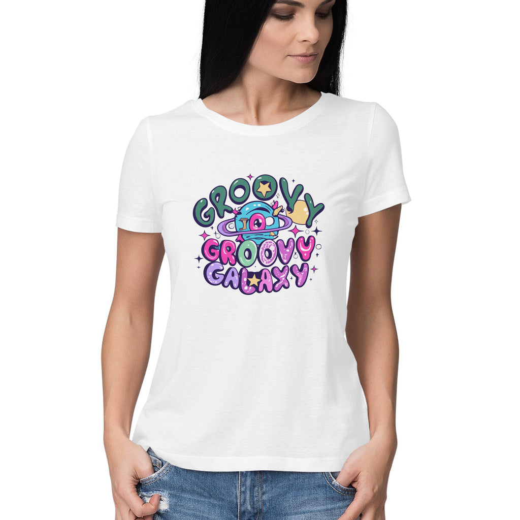 Women's Groovy Groovy Galaxy Graphics Printed T-Shirt