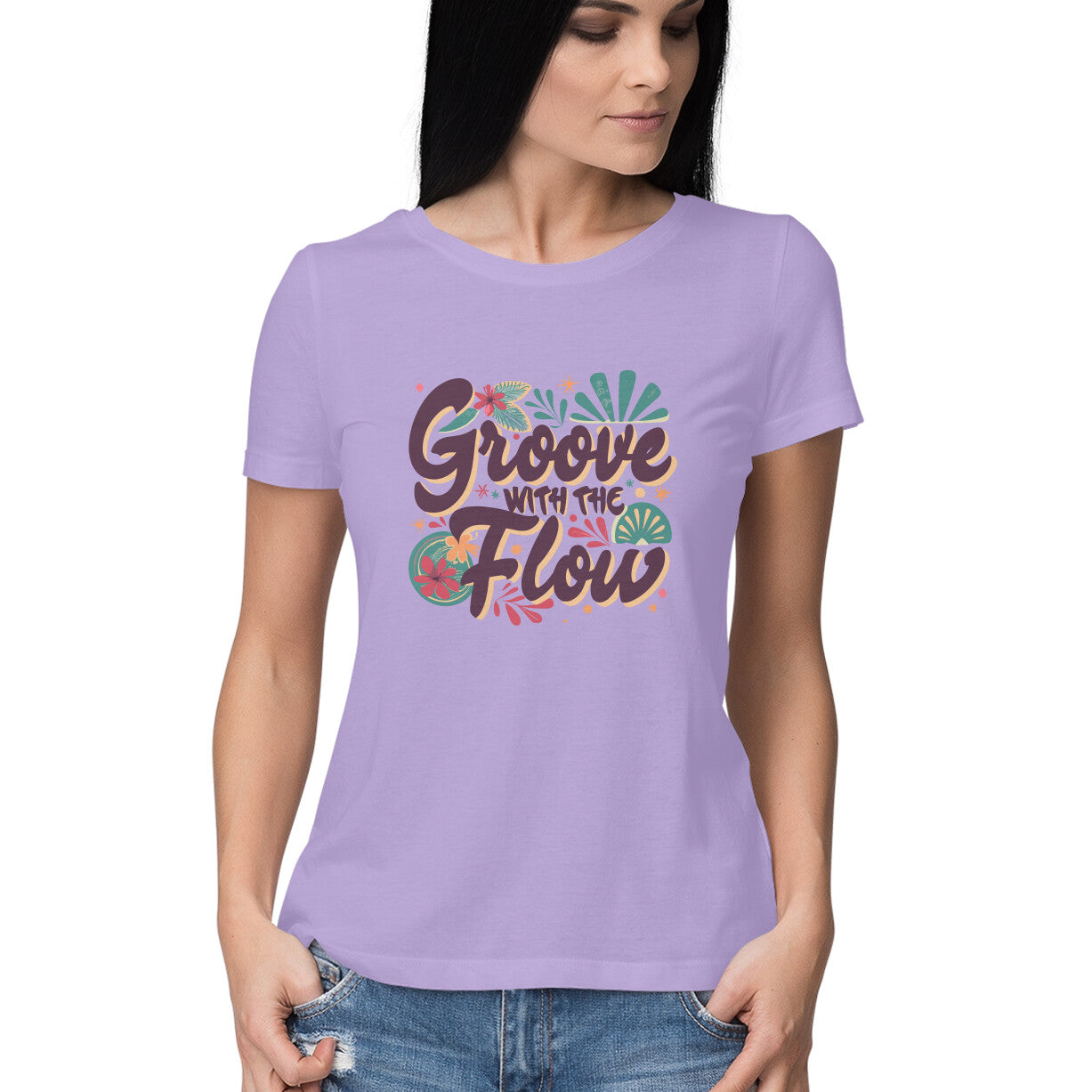 Women's Groovy With The Flow Graphics Printed T-Shirt