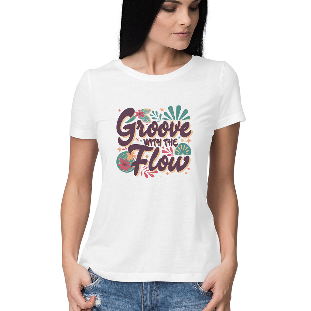 Women's Groovy With The Flow Graphics Printed T-Shirt