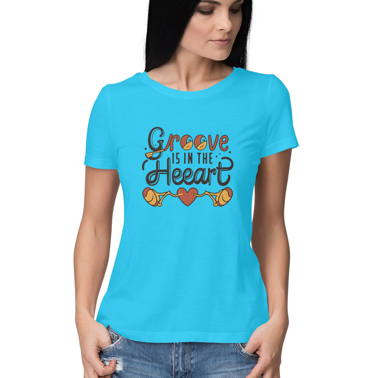 Women's Groove Is In The Heeart Graphics Printed T-Shirt