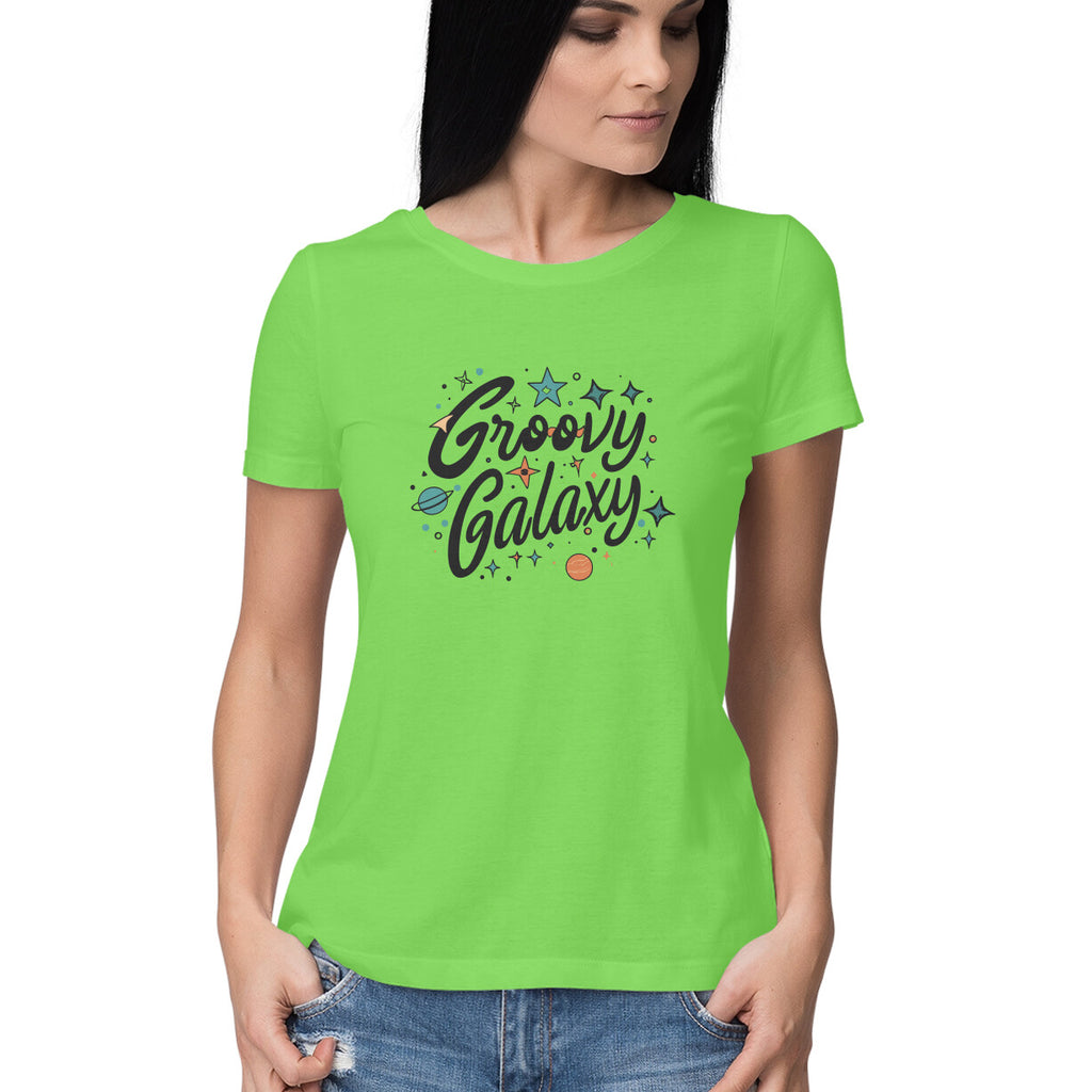 Women's Groovy Galaxy Graphics Printed T-Shirt