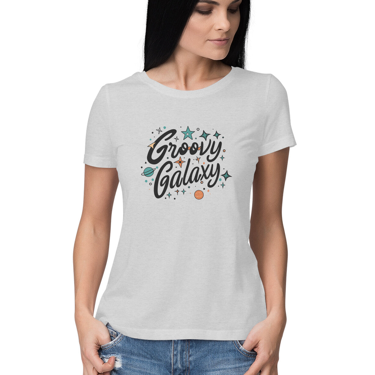 Women's Groovy Galaxy Graphics Printed T-Shirt
