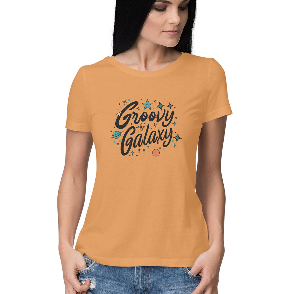 Women's Groovy Galaxy Graphics Printed T-Shirt