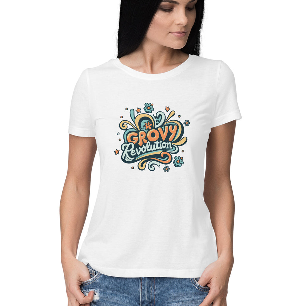Women's Groovy Revolution Graphics Printed T-Shirt