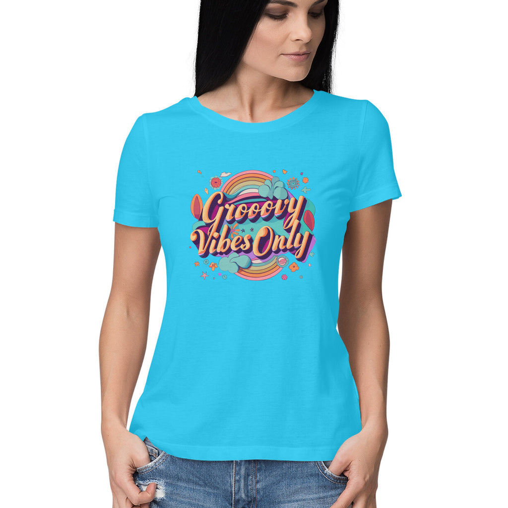Women's Groovy Vibes Only Graphics Printed T-Shirt