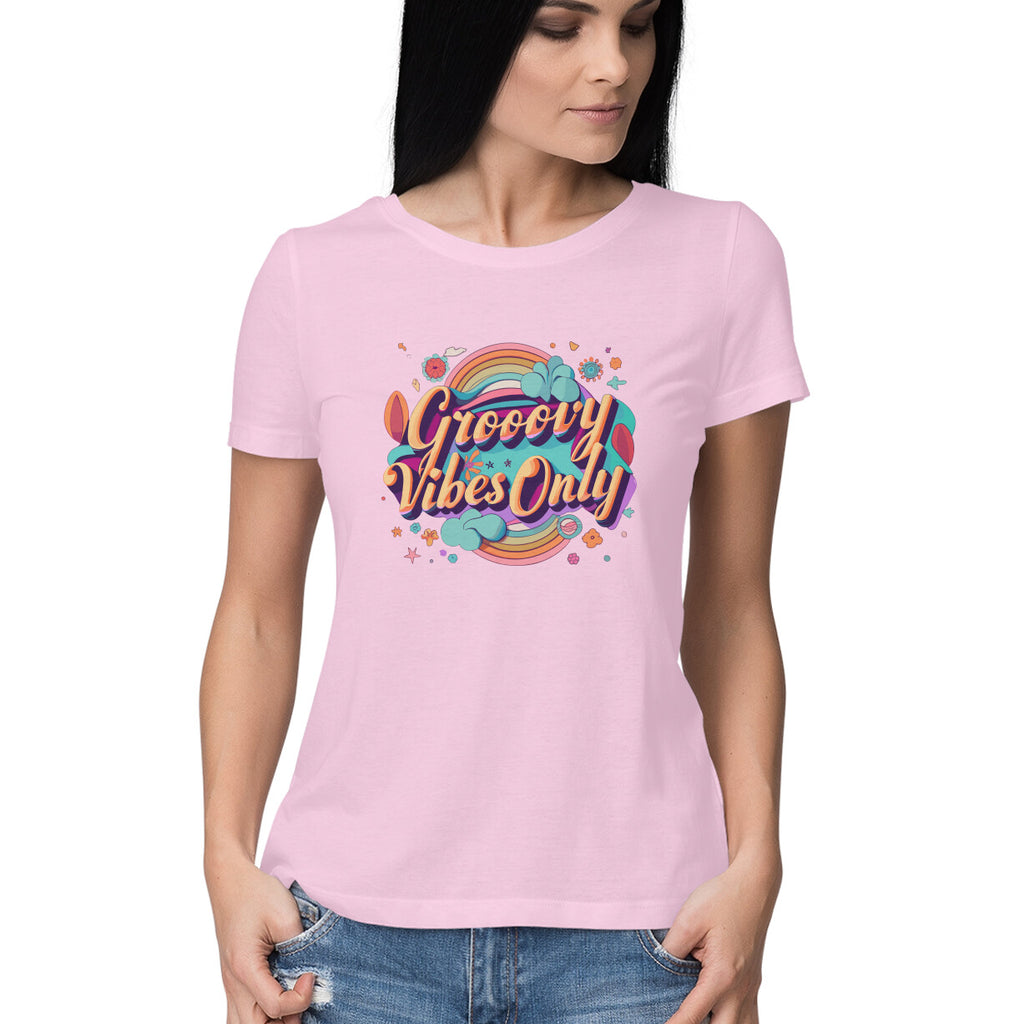 Women's Groovy Vibes Only Graphics Printed T-Shirt