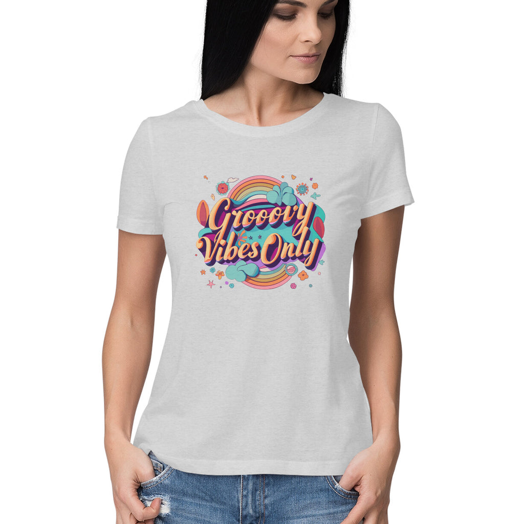 Women's Groovy Vibes Only Graphics Printed T-Shirt