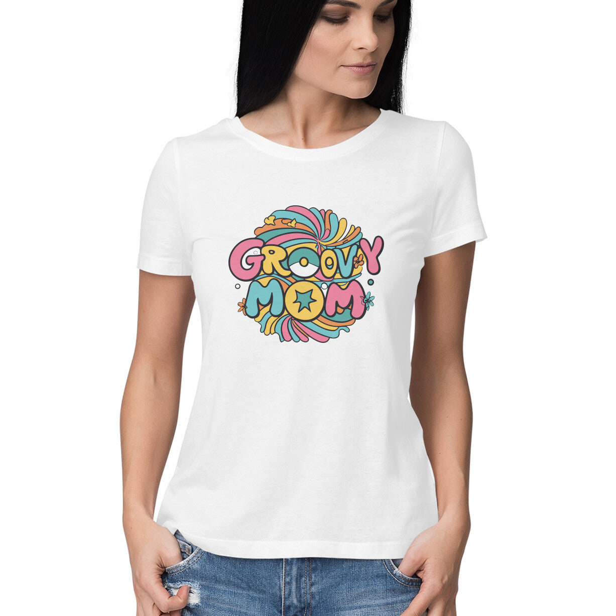 Women's Groovy Mom Graphics Printed T-Shirt