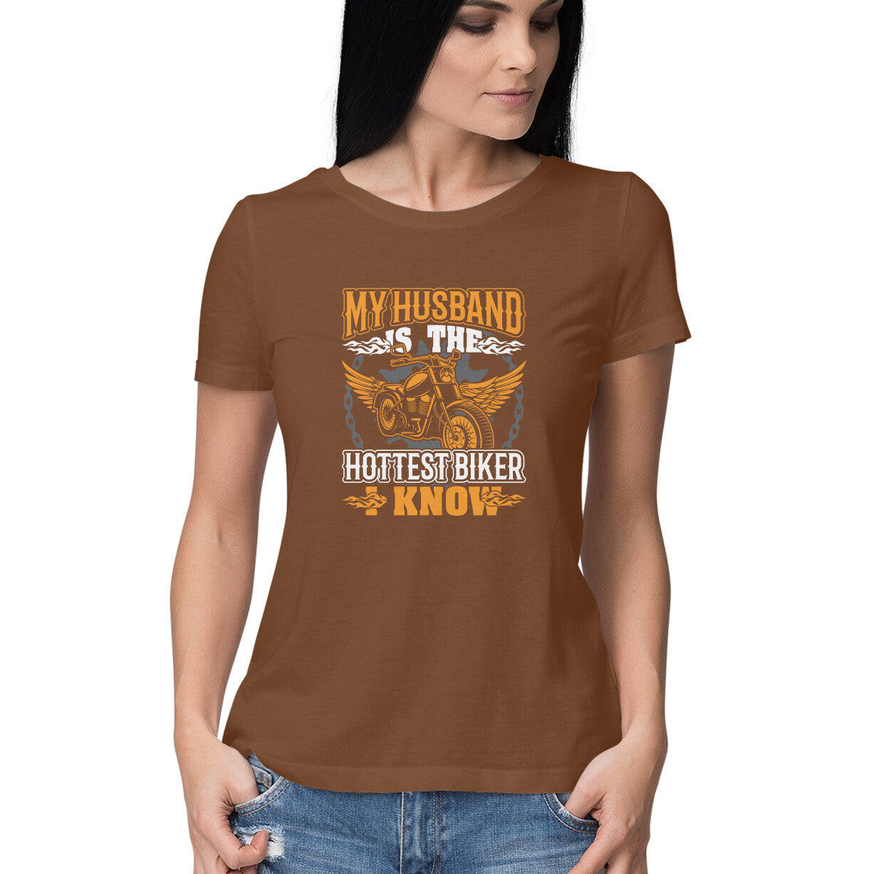 Women's My Husband IS The Hottest Biker I know Graphics Printed T-Shirt