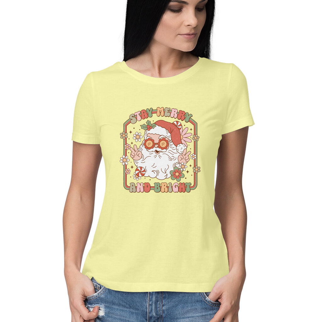 Women's Stay Merry And Bright Graphics Printed T-Shirt