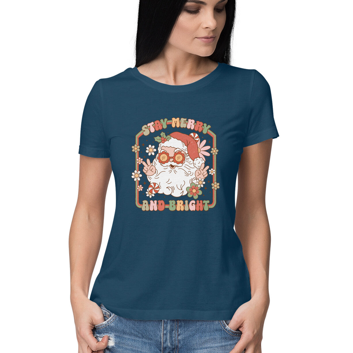 Women's Stay Merry And Bright Graphics Printed T-Shirt