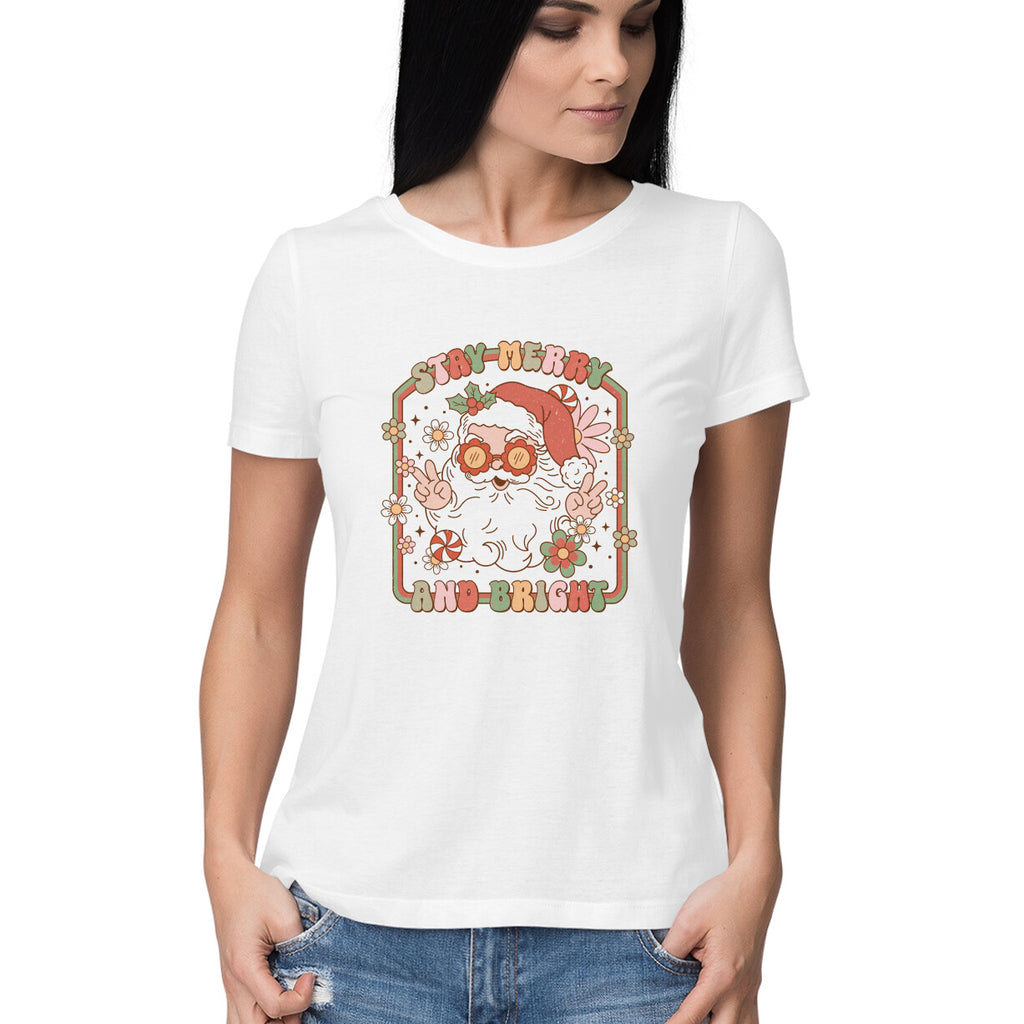 Women's Stay Merry And Bright Graphics Printed T-Shirt