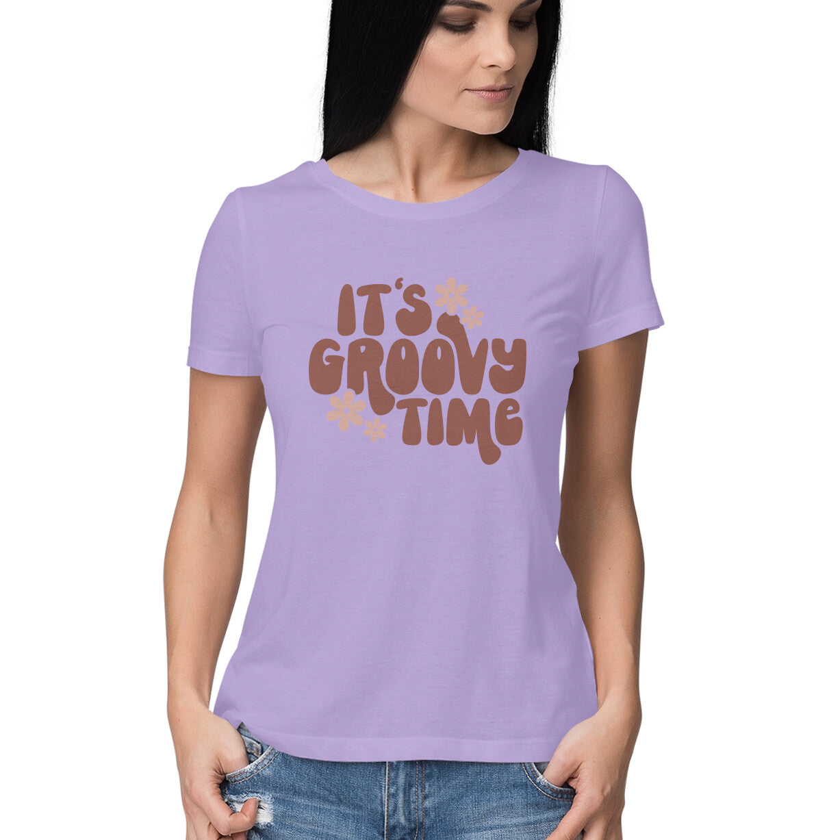 Women's It's Groovy Time Design Printed T-Shirt