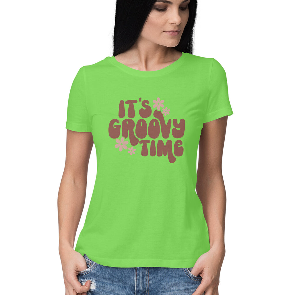 Women's It's Groovy Time Design Printed T-Shirt