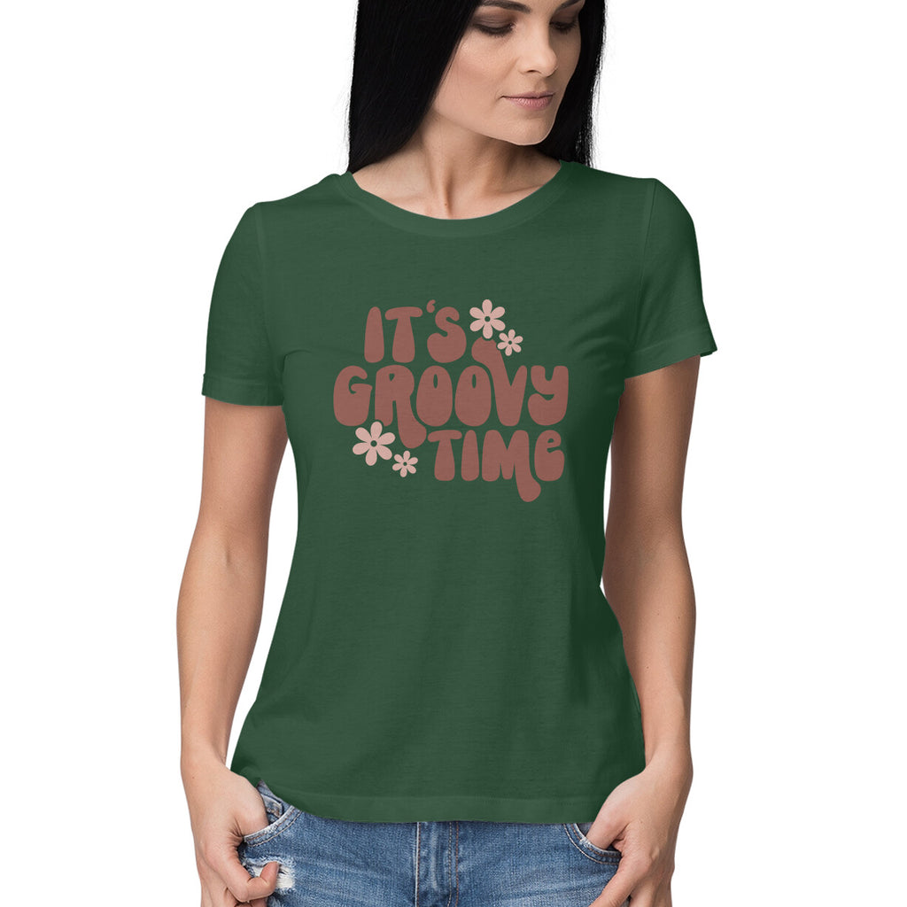 Women's It's Groovy Time Design Printed T-Shirt