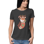 Women's Groovy Christmas Graphics Printed T-Shirt