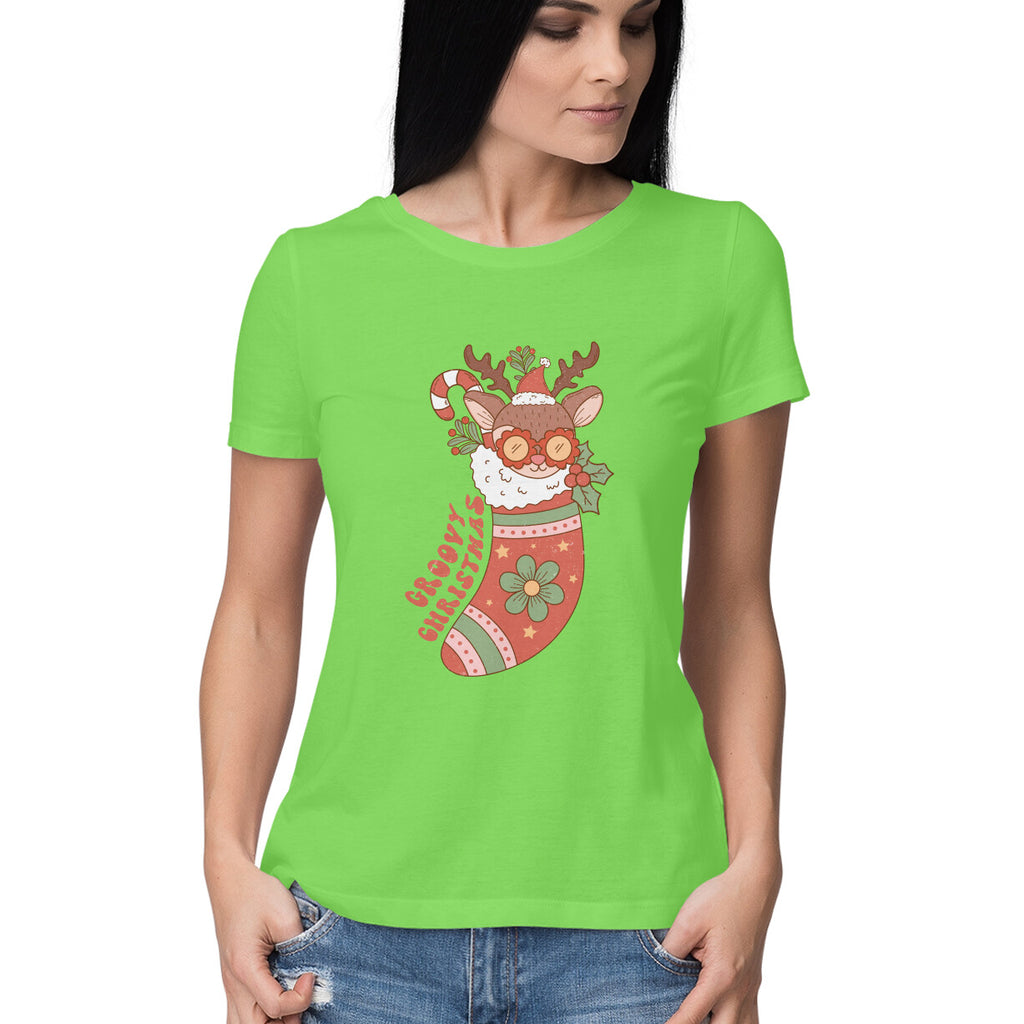 Women's Groovy Christmas Graphics Printed T-Shirt