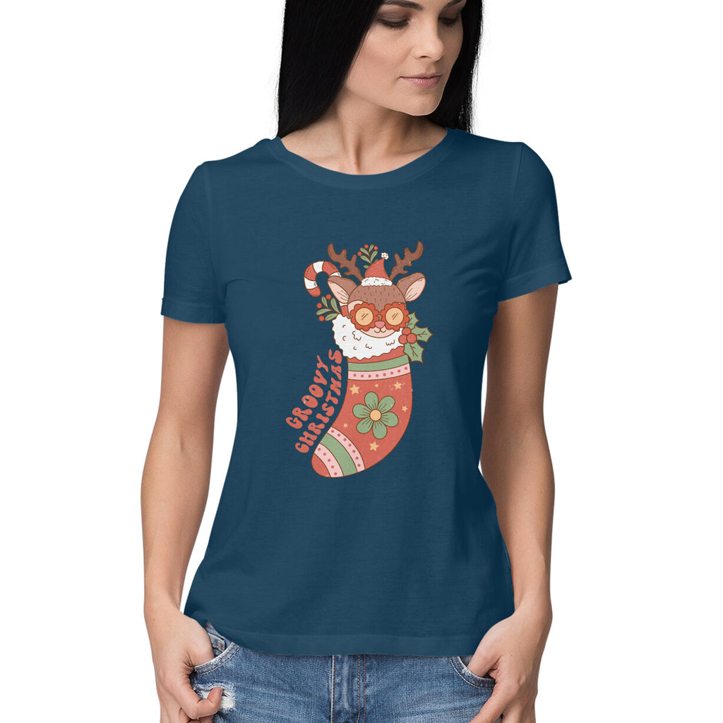 Women's Groovy Christmas Graphics Printed T-Shirt