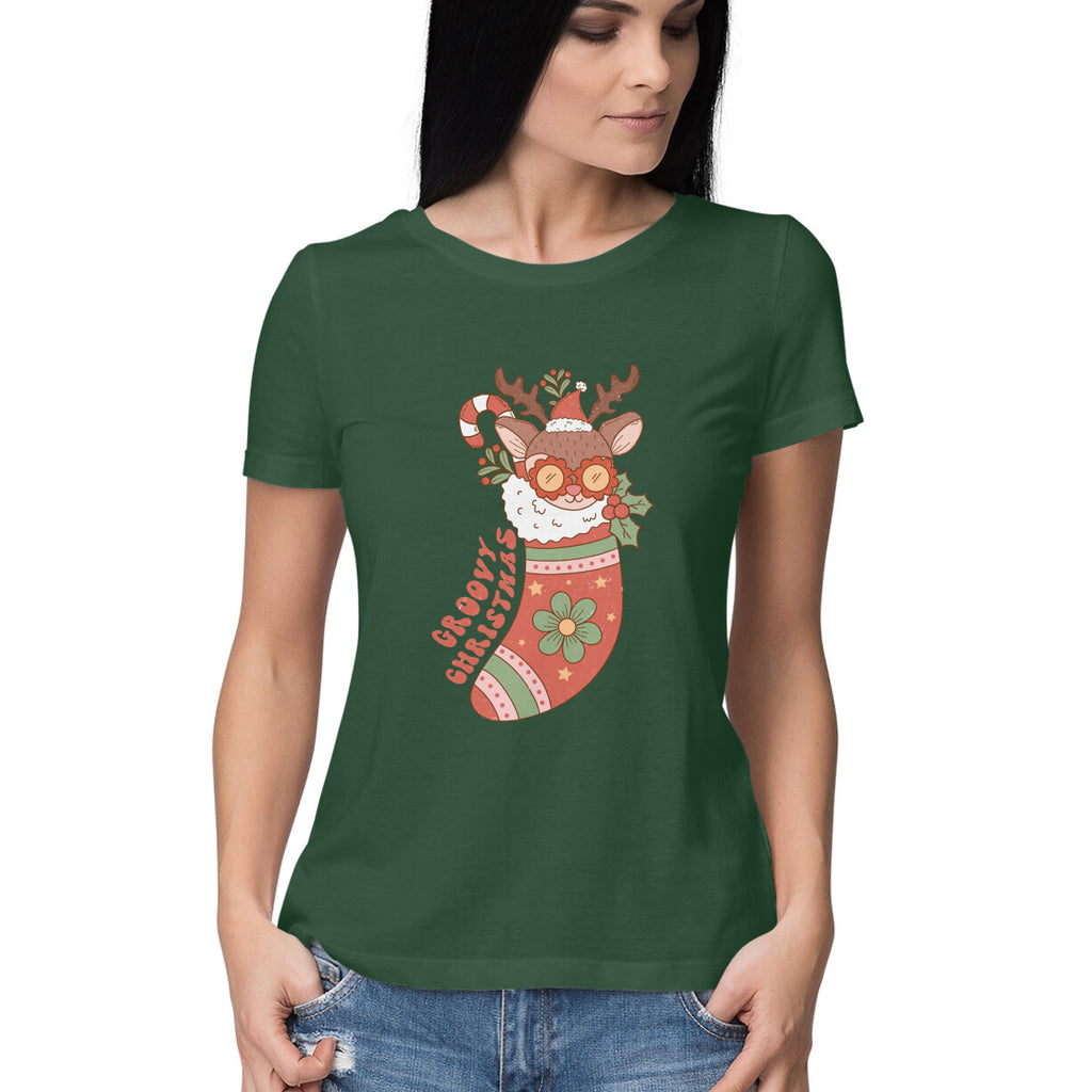 Women's Groovy Christmas Graphics Printed T-Shirt