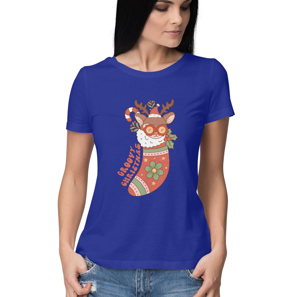Women's Groovy Christmas Graphics Printed T-Shirt