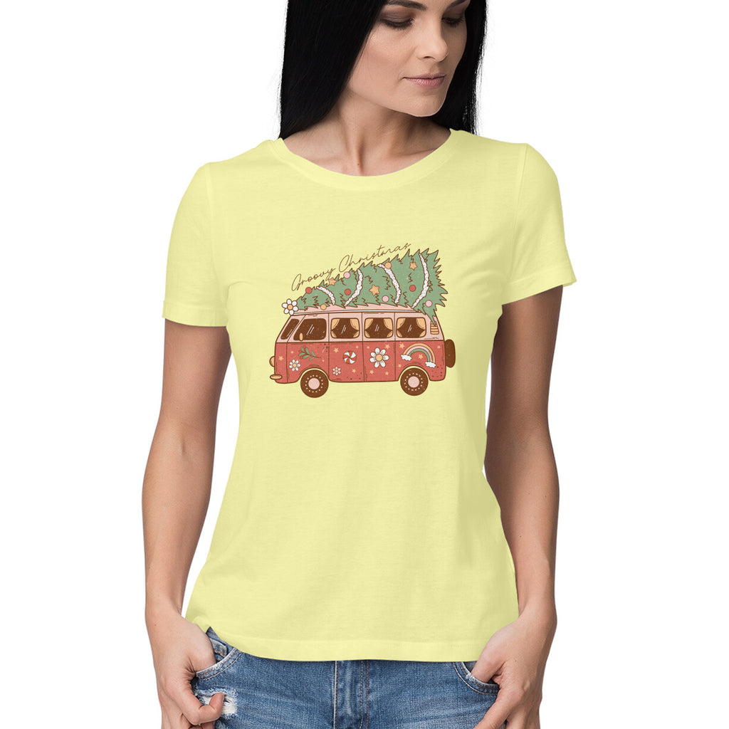 Women's Groovy Christmas Graphics Printed T-Shirt