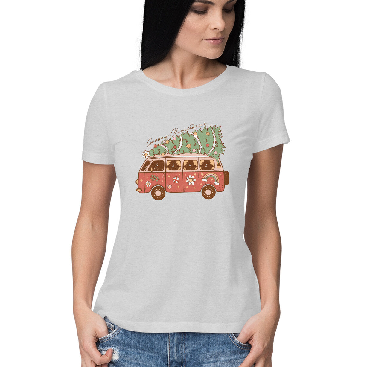 Women's Groovy Christmas Graphics Printed T-Shirt