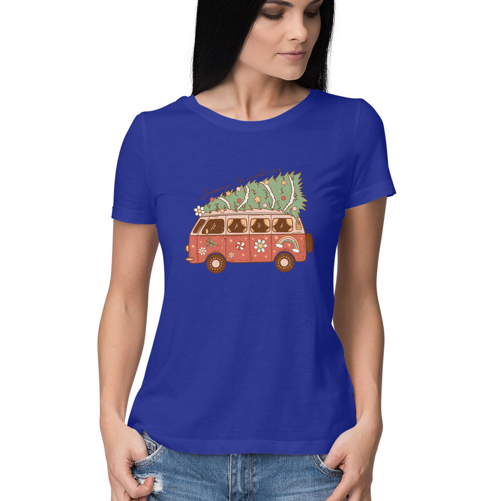 Women's Groovy Christmas Graphics Printed T-Shirt