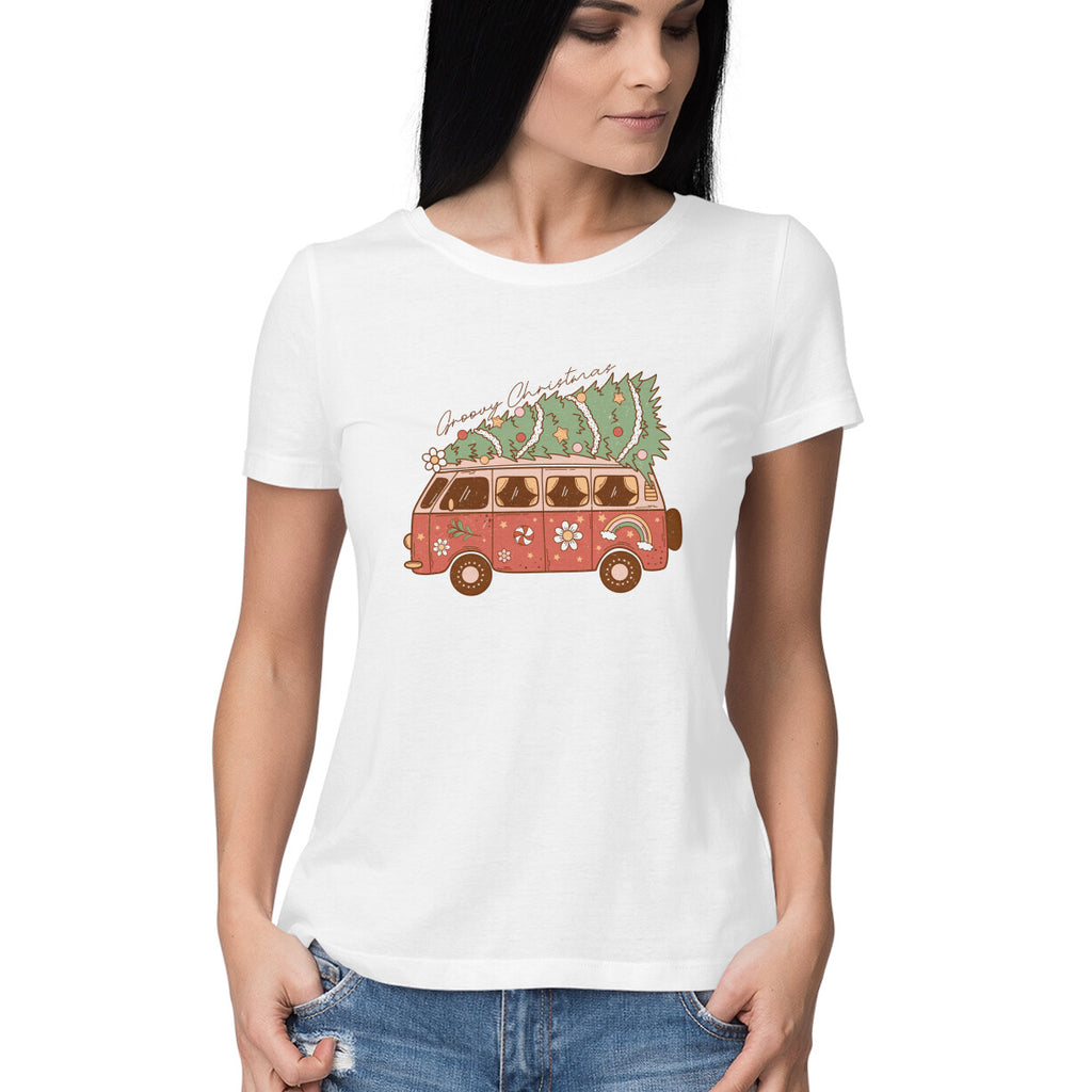 Women's Groovy Christmas Graphics Printed T-Shirt