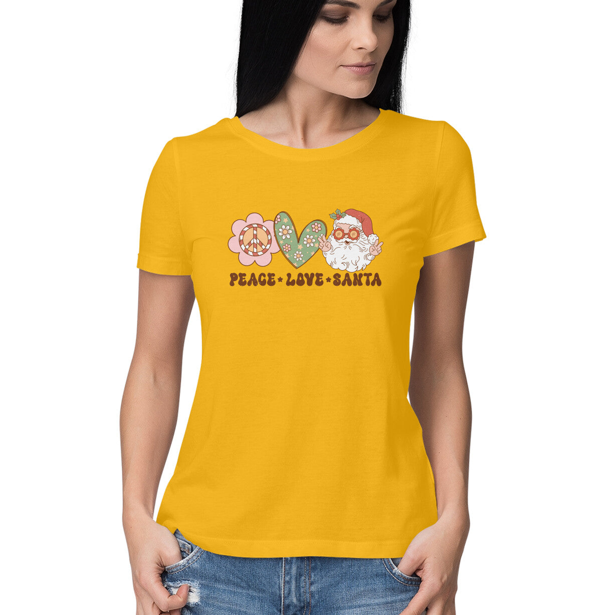 Women's Peace-Love-Santa Graphics Printed T-Shirt Secondary image