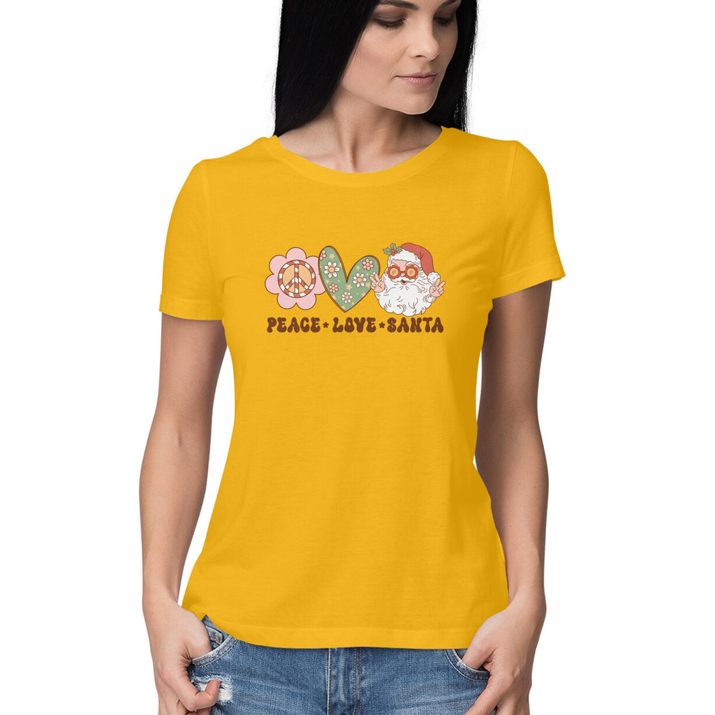 Women's Peace-Love-Santa Graphics Printed T-Shirt