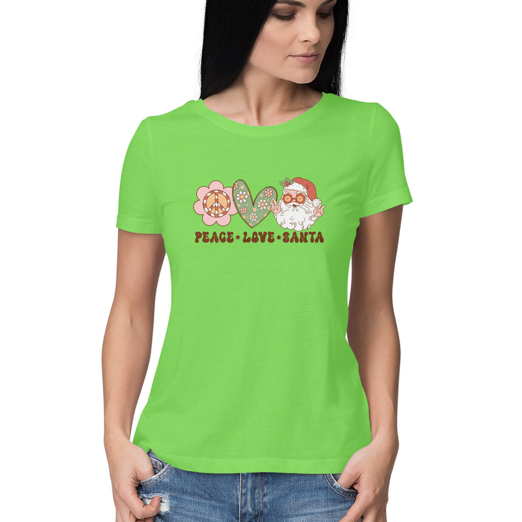 Women's Peace-Love-Santa Graphics Printed T-Shirt