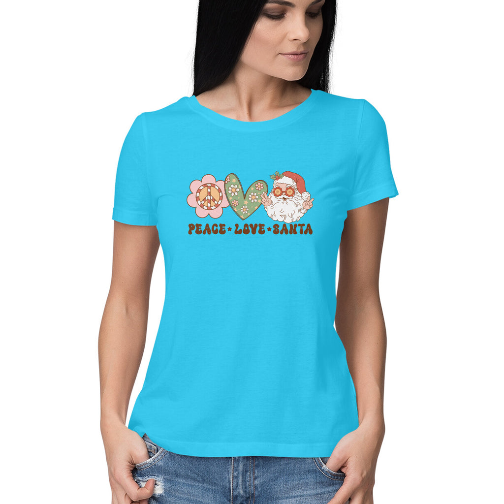 Women's Peace-Love-Santa Graphics Printed T-Shirt