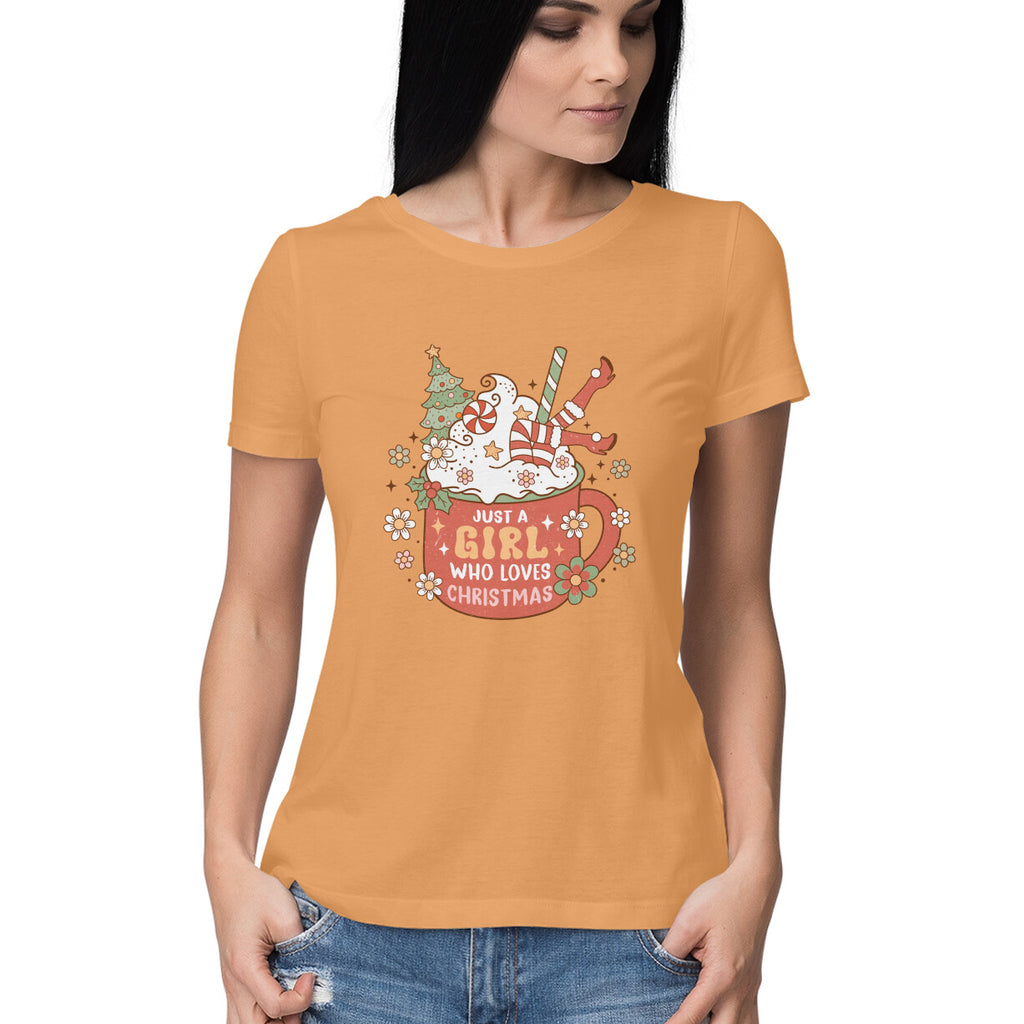 Women's Just A Girl Who loves Christmas Graphics Printed T-Shirt