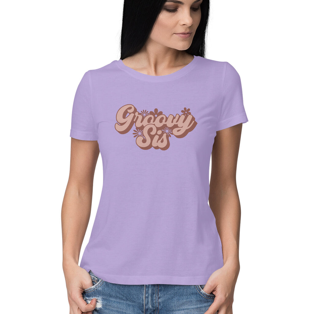 Women's Groovy Sis Design Printed T-Shirt