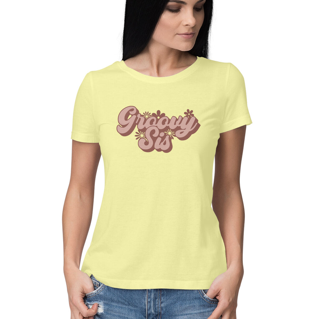 Women's Groovy Sis Design Printed T-Shirt