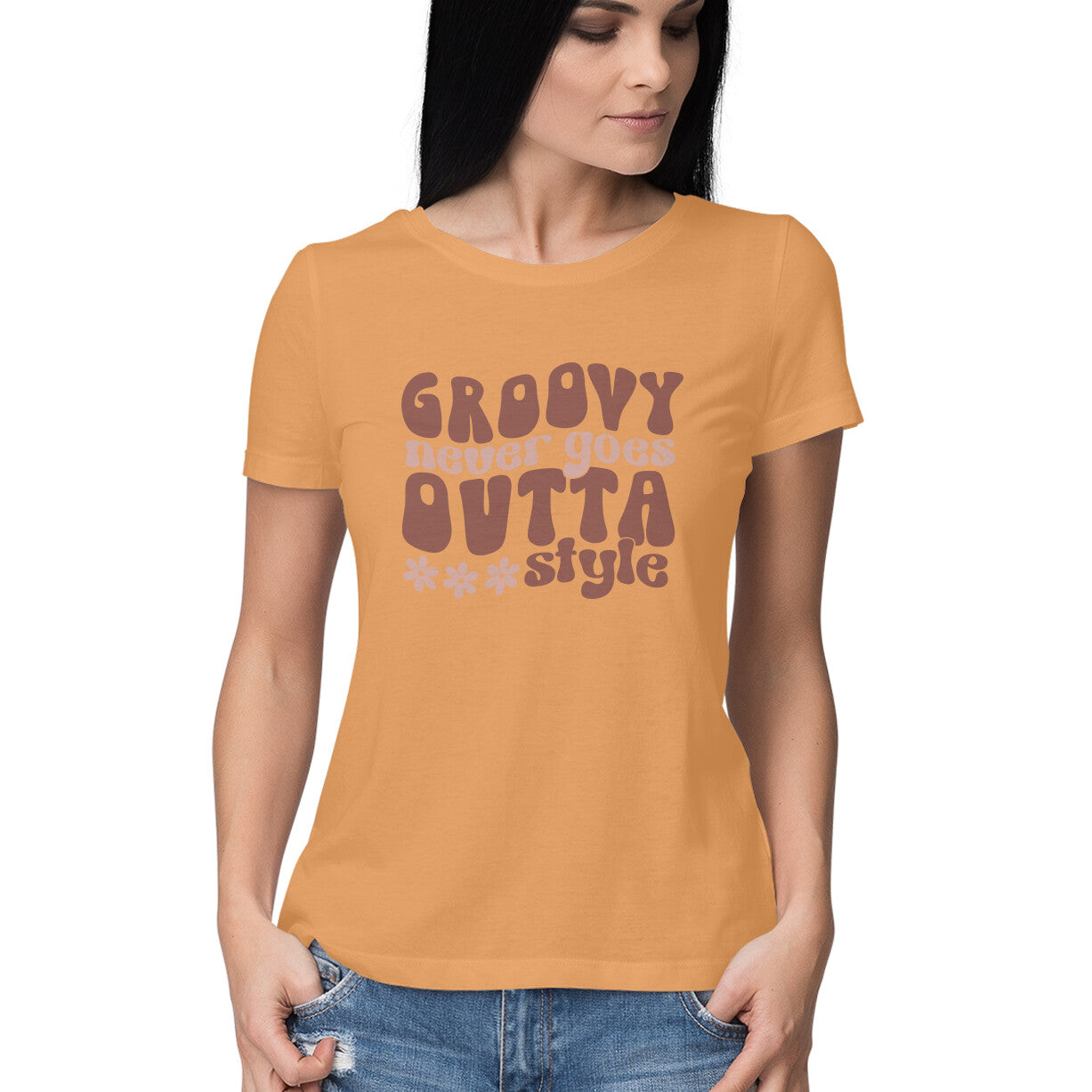 Women's Groovy Never Goes Design Printed T-Shirt