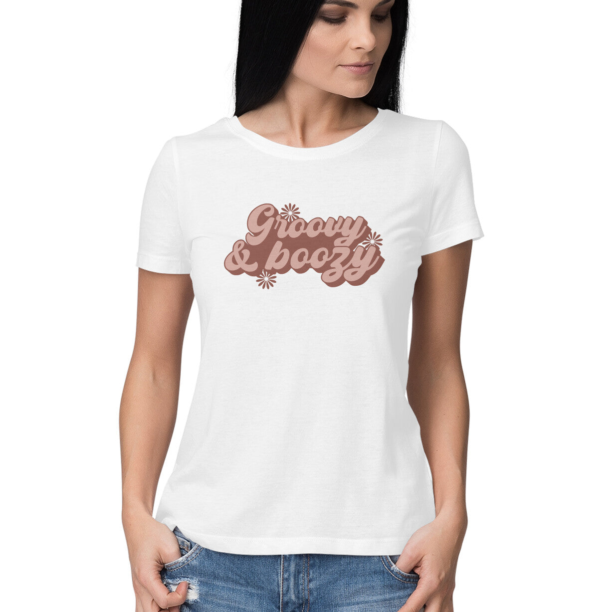 Women's Groovy And Boozy Design Printed T-Shirt Secondary image