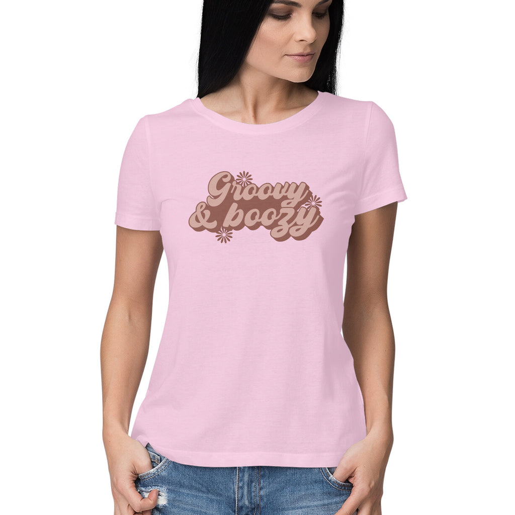 Women's Groovy And Boozy Design Printed T-Shirt