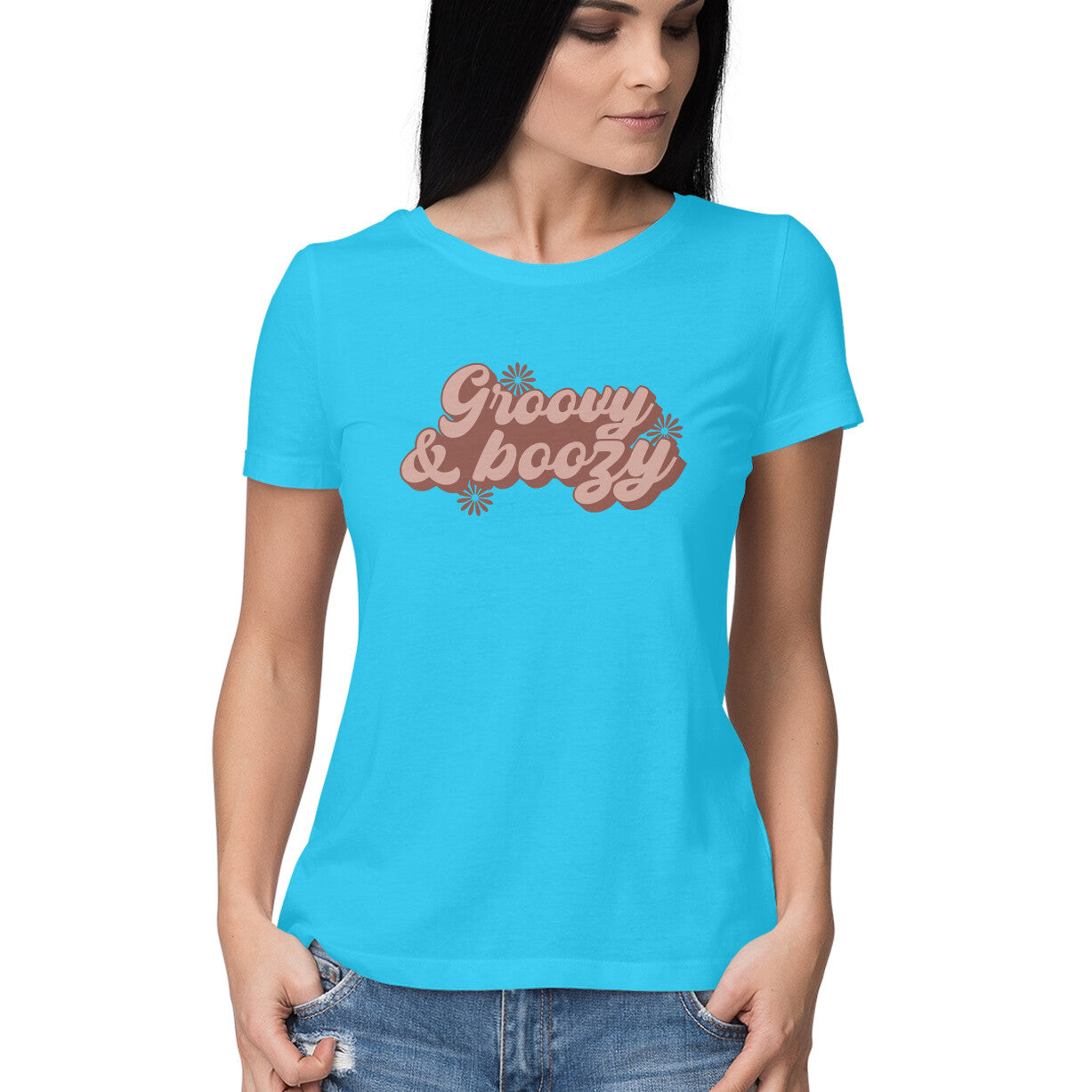 Women's Groovy And Boozy Design Printed T-Shirt
