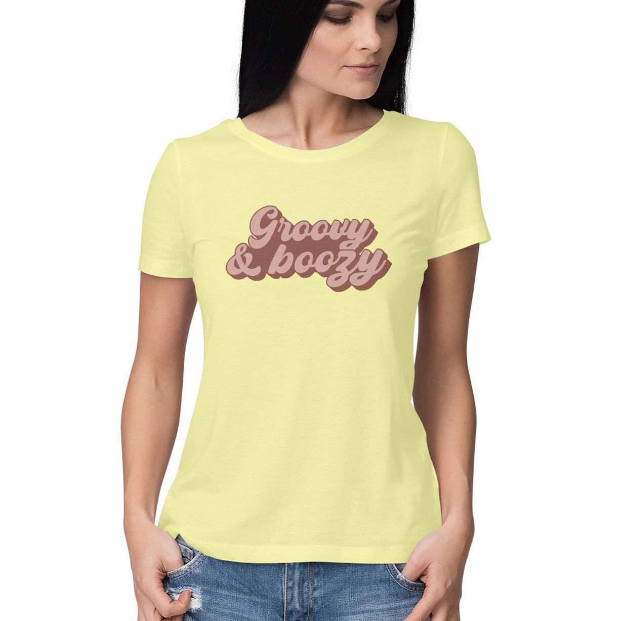 Women's Groovy And Boozy Design Printed T-Shirt